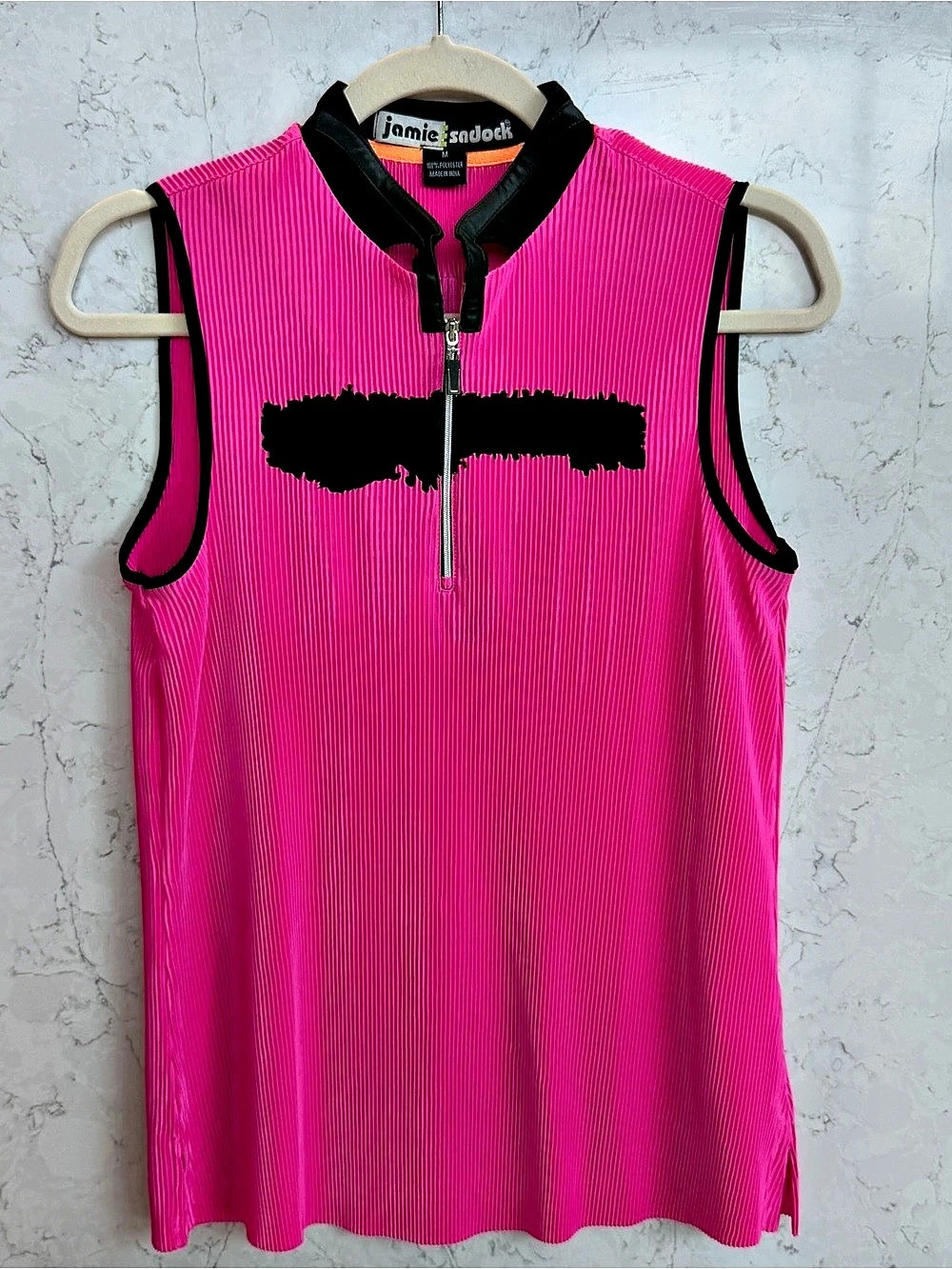 jamie sadock Hot Pink Pleated Quarter Zip Golf Top Faux Leather M